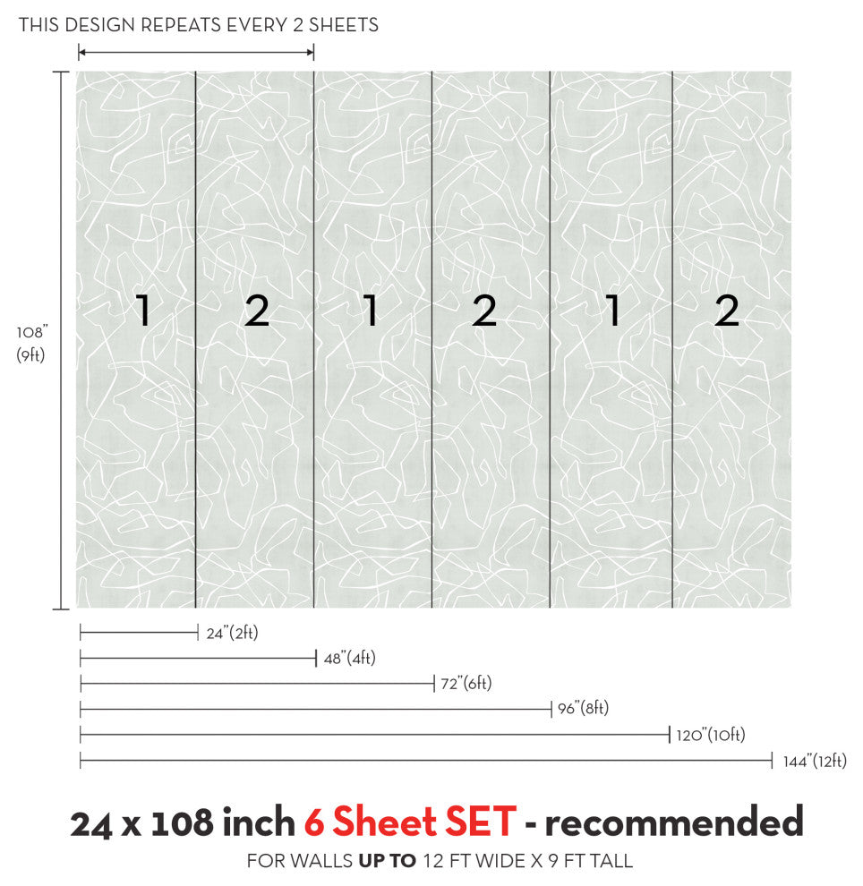 Entangled Lines Textured Look Vinyl Peel and Stick Mural, Sage, 24"x108", 6 Pack