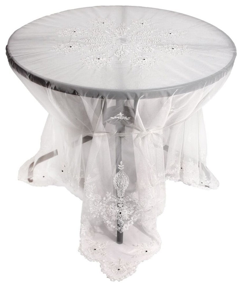 Merrigold Lace Embroidered Tablecloth With Beaded Accents, 80"x80"