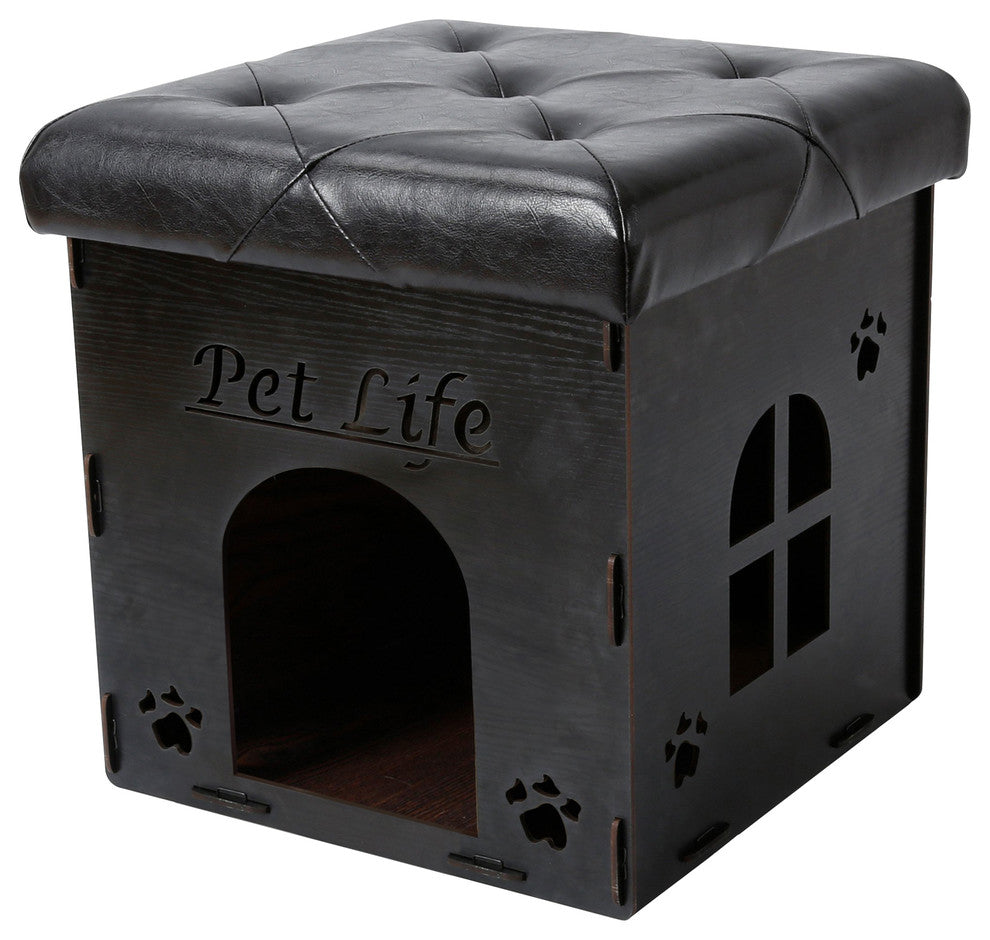 Foldaway Collapsible Designer Cat House Furniture Bench, Black