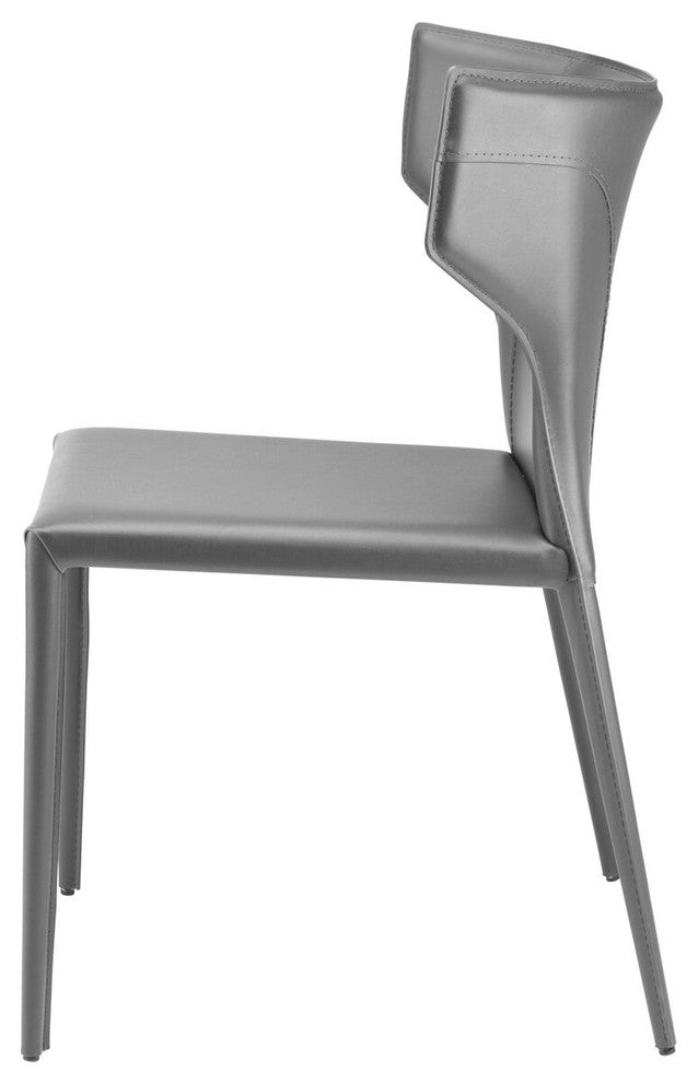 Wayne Dining Chair, Armless Side Chair, Leather Guest Chair, Leather, Gray