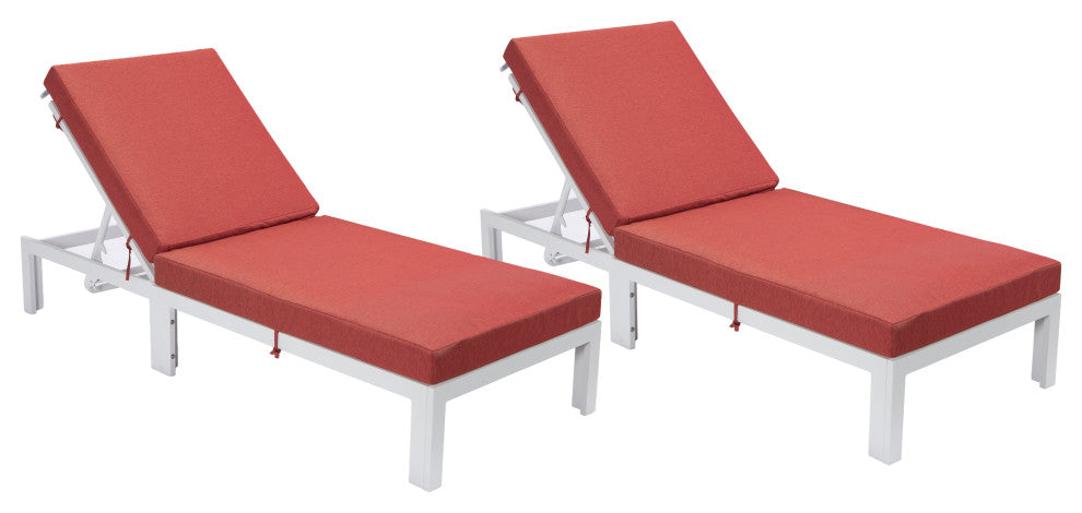 Chelsea White Patio Chaise Lounge Chairs, 2-Piece Set, Red
