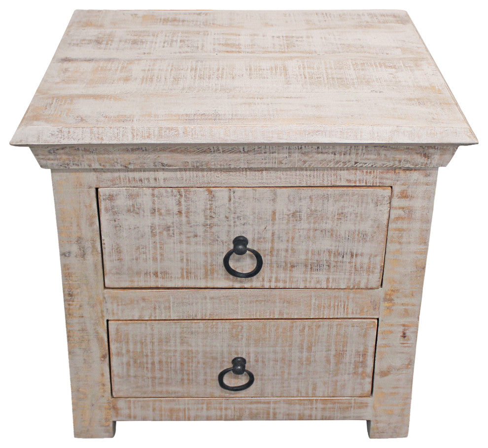 Troy 2-Drawer Solid Wood Night Stand, Gray Wash