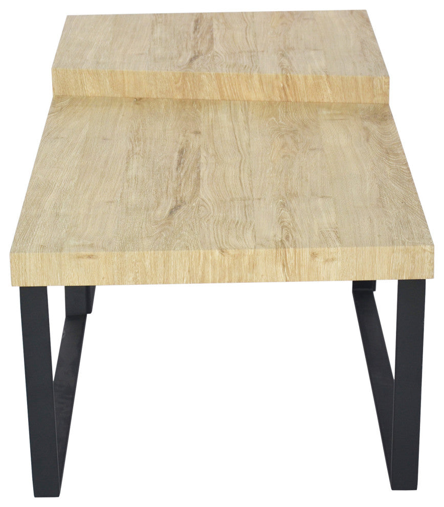 Benzara UPT-266260 Wooden Coffee Table With Metal Frame, Oak Brown and Black