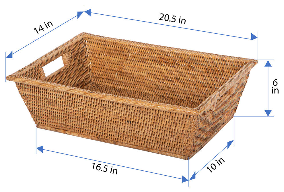 La Jolla Rectangular Multi Purpose Shelf, Storage Basket, Large, Honey-Brown