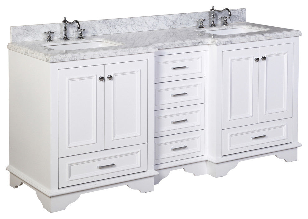Nantucket 72" Double Bath Vanity, White, Carrara Marble