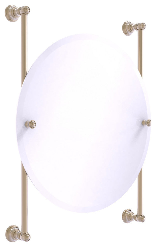 Carolina Round Frameless Rail Mounted Mirror, Antique Pewter