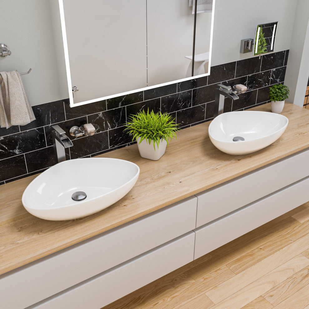 White 23" Fancy Above Mount Ceramic Sink
