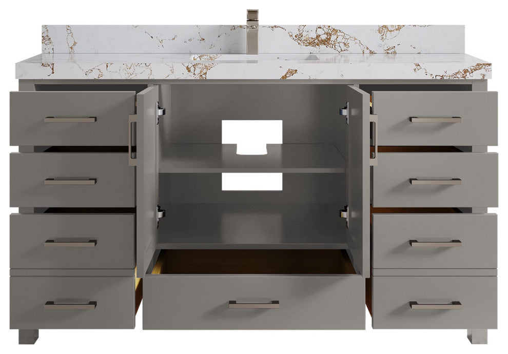 Malibu 60 Single Sink Bathroom Vanity in Elephant Skin Gray 2" Viola Gold
