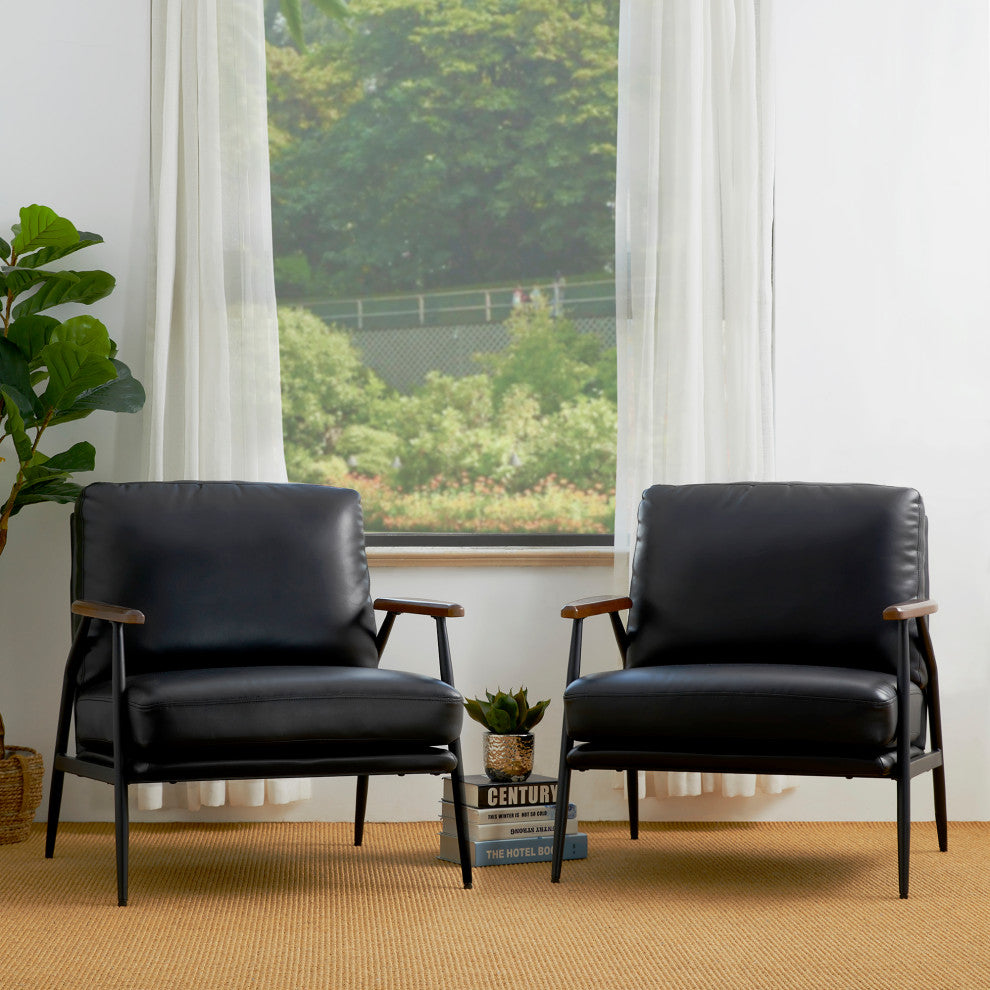 Set of 2 Black Leatherette Accent Armchair