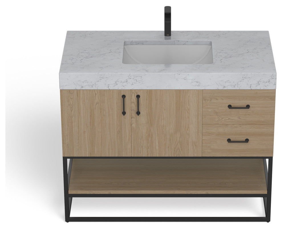 Bahia Bath Vanity, Oak, 42", Matte Black Hardware, Single, Freestanding