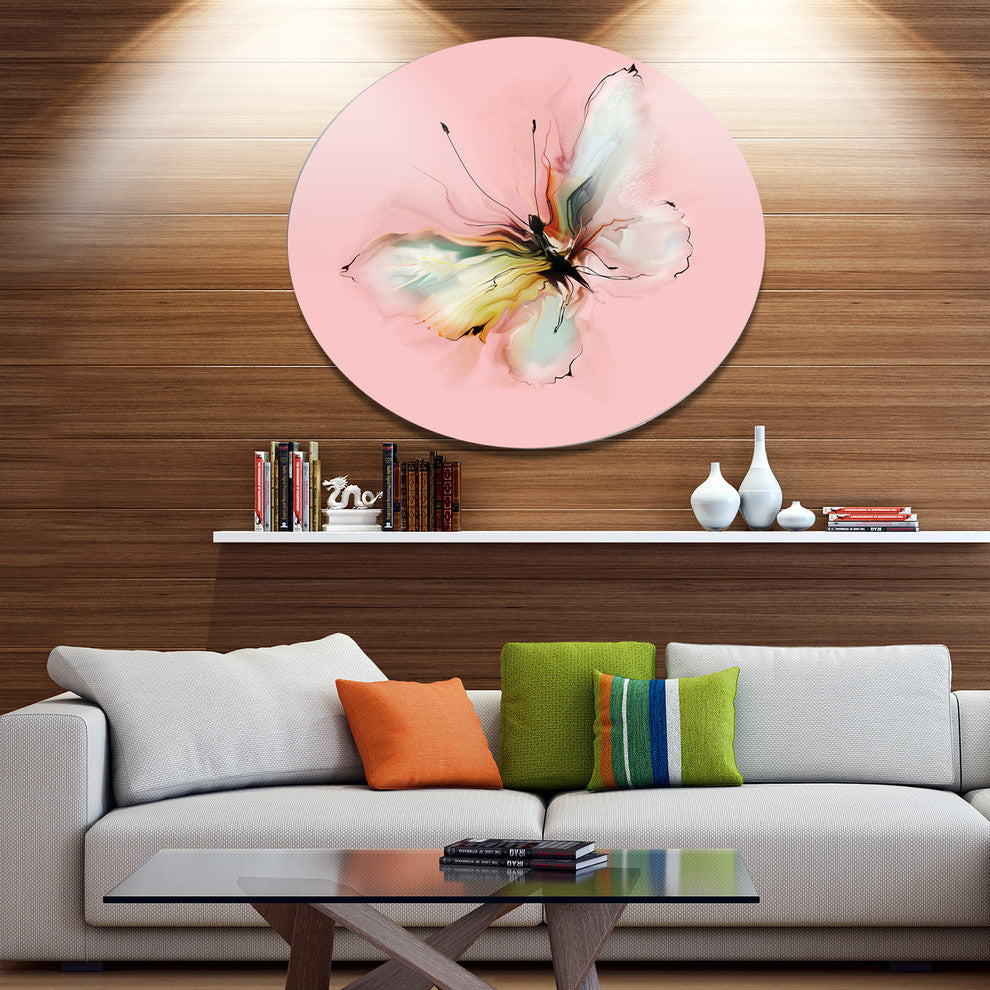 Colorful Butterfly Drawing, Floral Round Wall Art, 23"