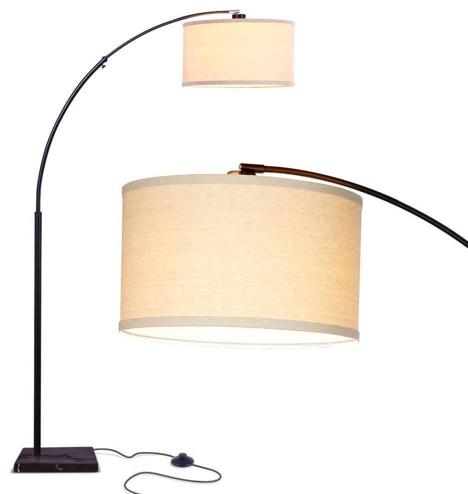 Brightech Logan - Contemporary Arc Floor Lamp w. Marble Base, Classic Black
