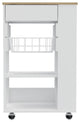 Shelton Kitchen Cart with 5 Open Shelves, Rack, and 4 Casters, White/ Light Oak
