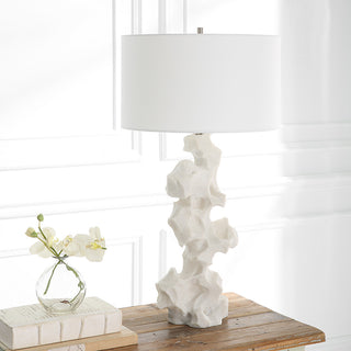 Contemporary White Faux Marble Sculpture Table Lamp 32 in Organic Shape Modern