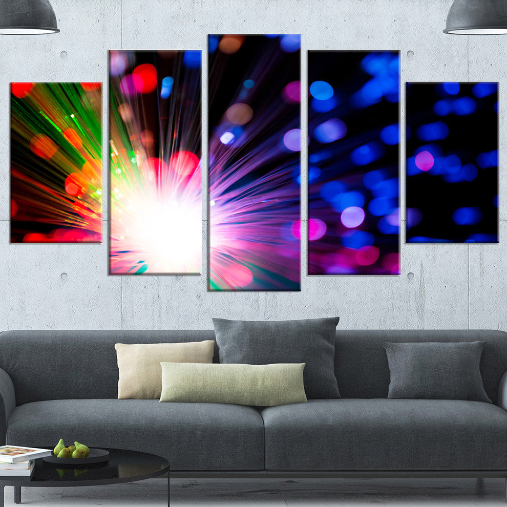 Multicolor Optical Fiber Lighting, Abstract Canvas Wall Art, 60"x32", 5 Panels