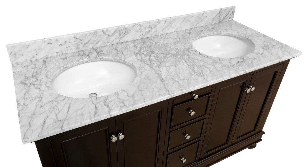 Bella 60" Bathroom Vanity, Chocolate, Carrara Marble, Double Vanity