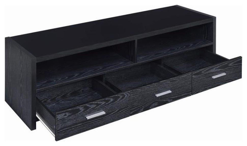 62 Inches TV Console with 3 Drawers, Black Oak