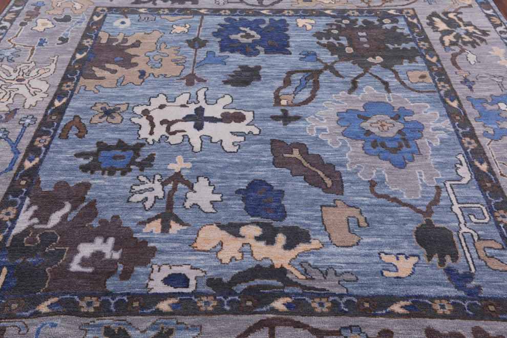 9' Square Hand-Knotted Turkish Oushak Wool Rug - Q13576