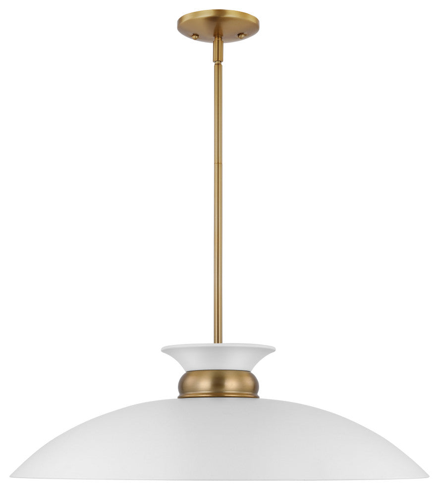 Perkins 1-Light Large Pendant, Matte White With Burnished Brass