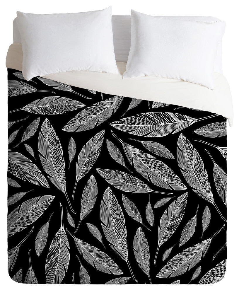 Heather Dutton Float Like A Feather Black Duvet Cover Set, Queen