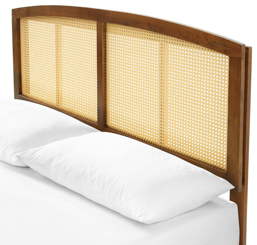 Platform Bed Frame, King Size, Wood, Brown Walnut, Modern Mid-Century, Bedroom