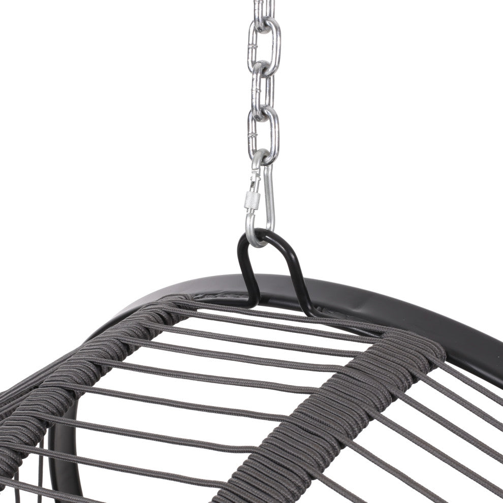 Therese Outdoor/Indoor Rope Weave Hanging Chair With 8 Foot Chain, NO STAND, Gray + Black