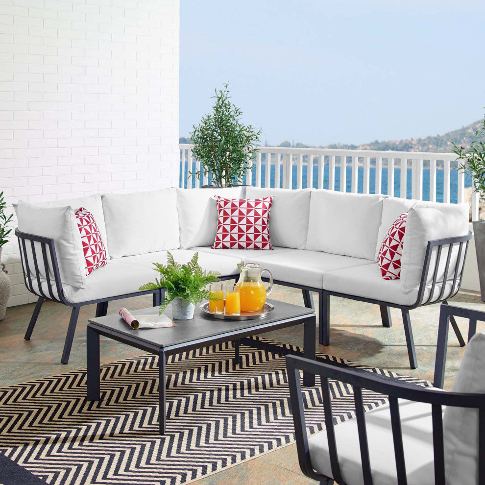 Lounge Sectional Sofa Chair Set, Aluminum, Metal, Gray White, Outdoor