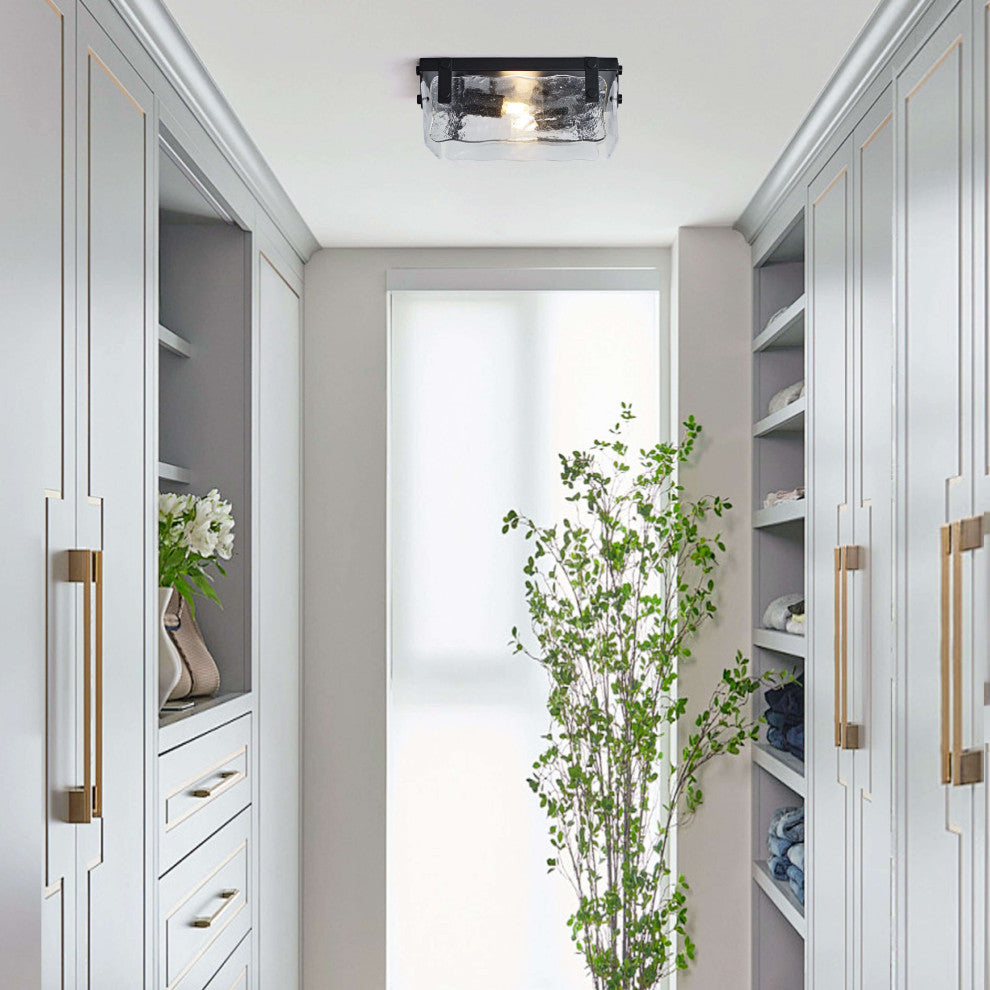 Ashley 11.8" Black 2-light Hand Crafted Glass Square Flush Mount