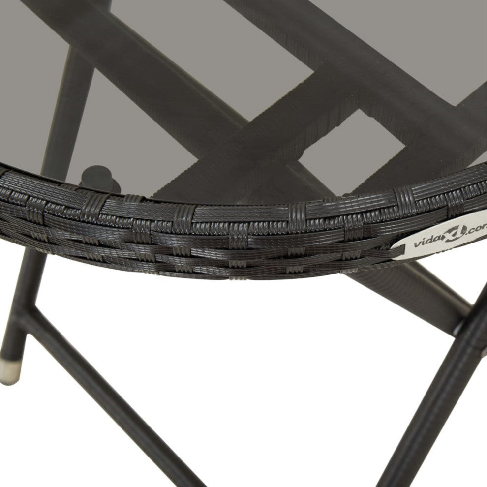 Vidaxl Tea Table Black 23.6" Poly Rattan and Tempered Glass