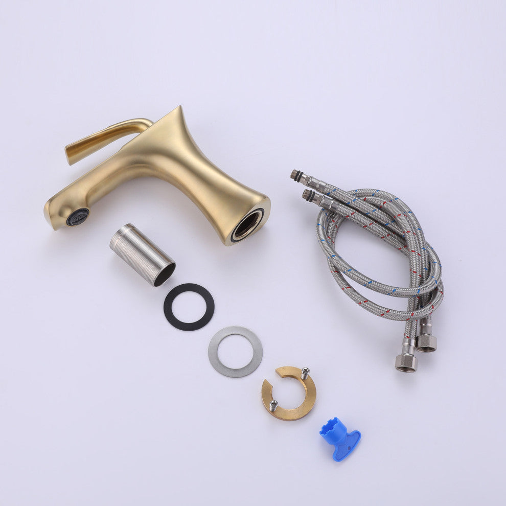 Single Hole Bathroom Sink Faucet, Brushed Gold