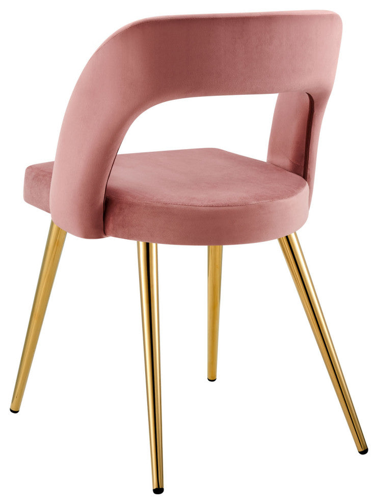 Dining Chair, Pink Gold, Velvet, Modern, Mid Century Cafe Bistro Hospitality