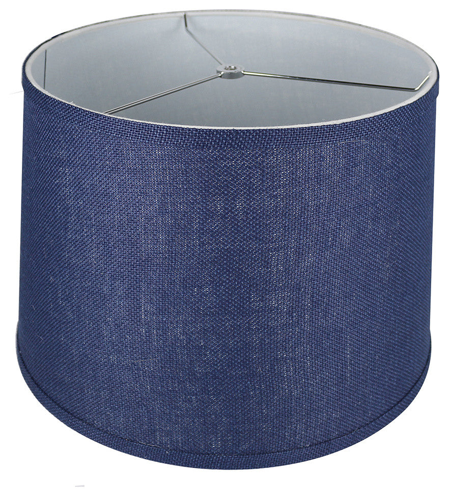 French Drum Burlap Lampshade, 14"x16"x11", Navy Blue