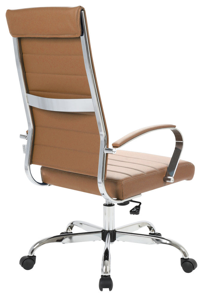 LeisureMod BOT19BRL Brown Benmar High-Back Leather Office Chair