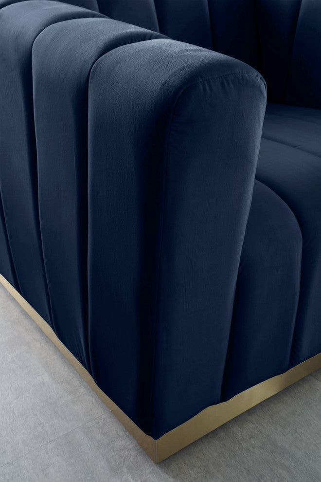 Marlon Velvet Upholstered Loveseat, Navy