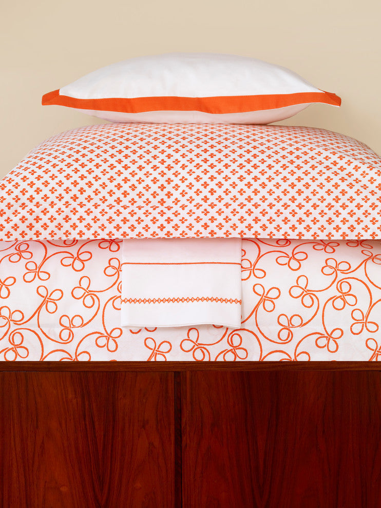 Sofie Pillowcases, Orange, Set of 2, White With Orange, Standard