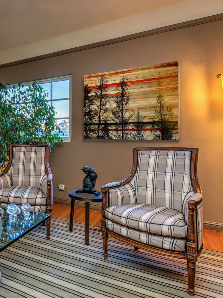 "Pine Forest Trees" Print on Natural Pine Wood, 36"x24"