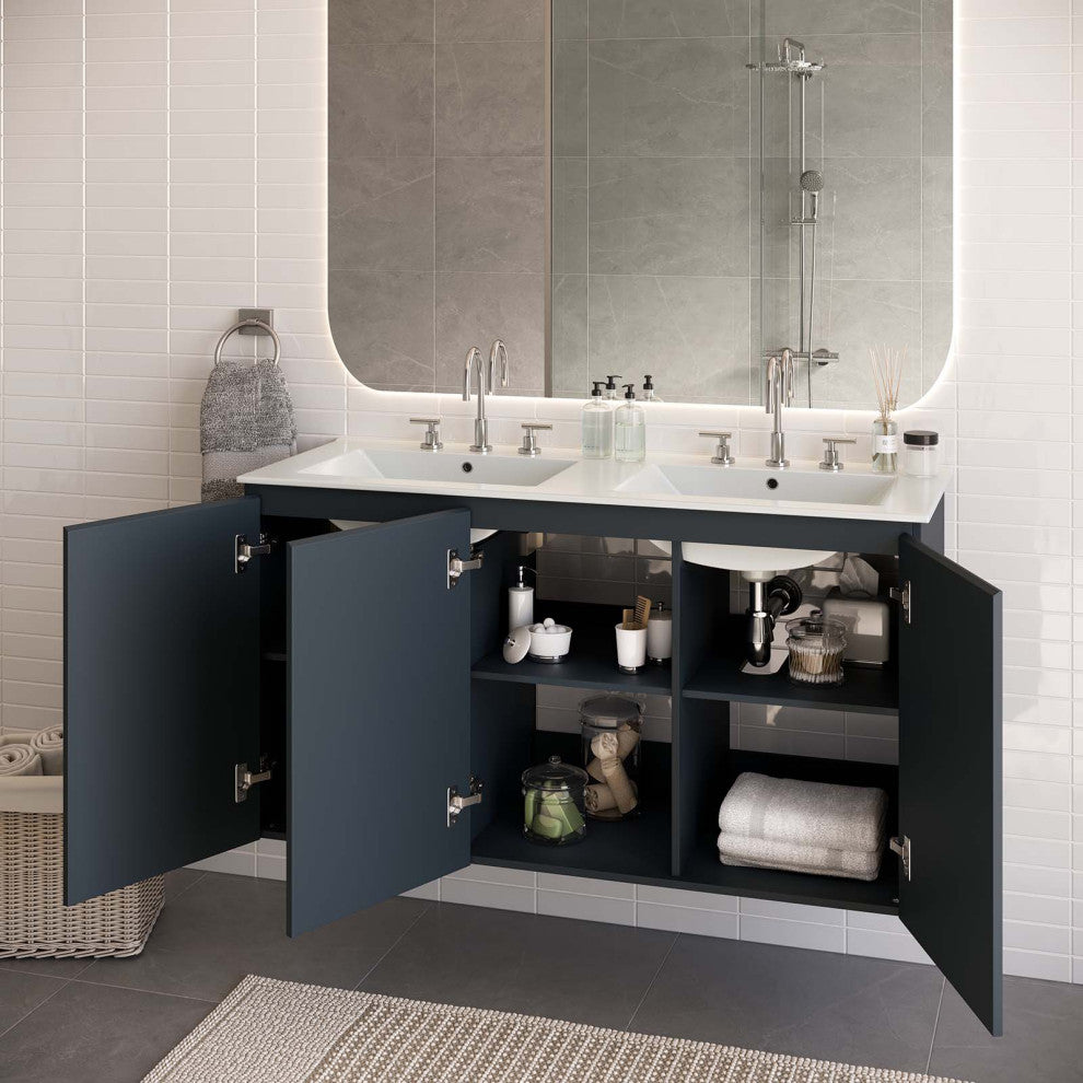 Bryn 48" Wall-Mount Double Sink Bathroom Vanity, Gray White