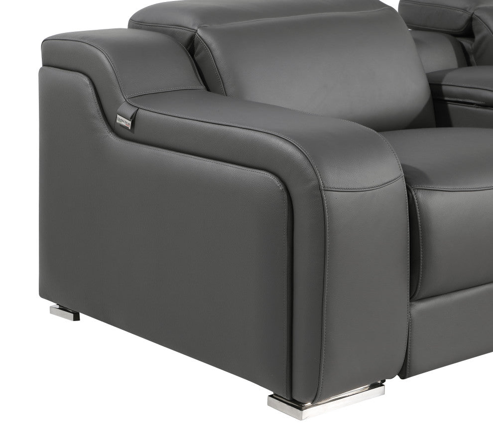Marco-7-Piece, 4-Power Reclining Italian Leather Sectional, Dark Gray