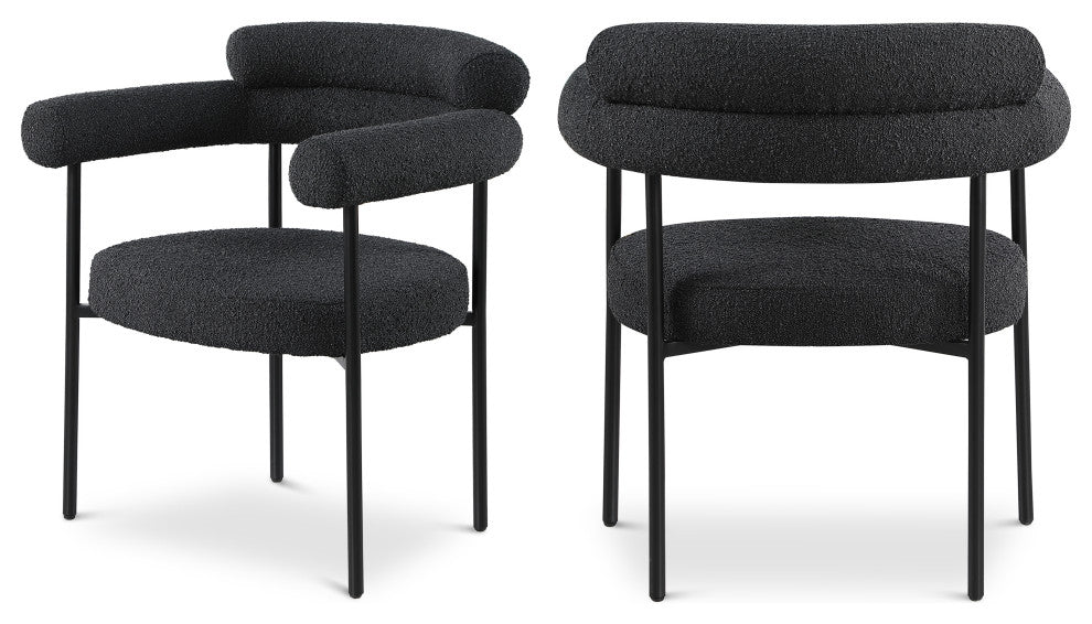 Blake Upholstered Dining Chair, Black, Boucle Fabric, Matte Black, Set of 2
