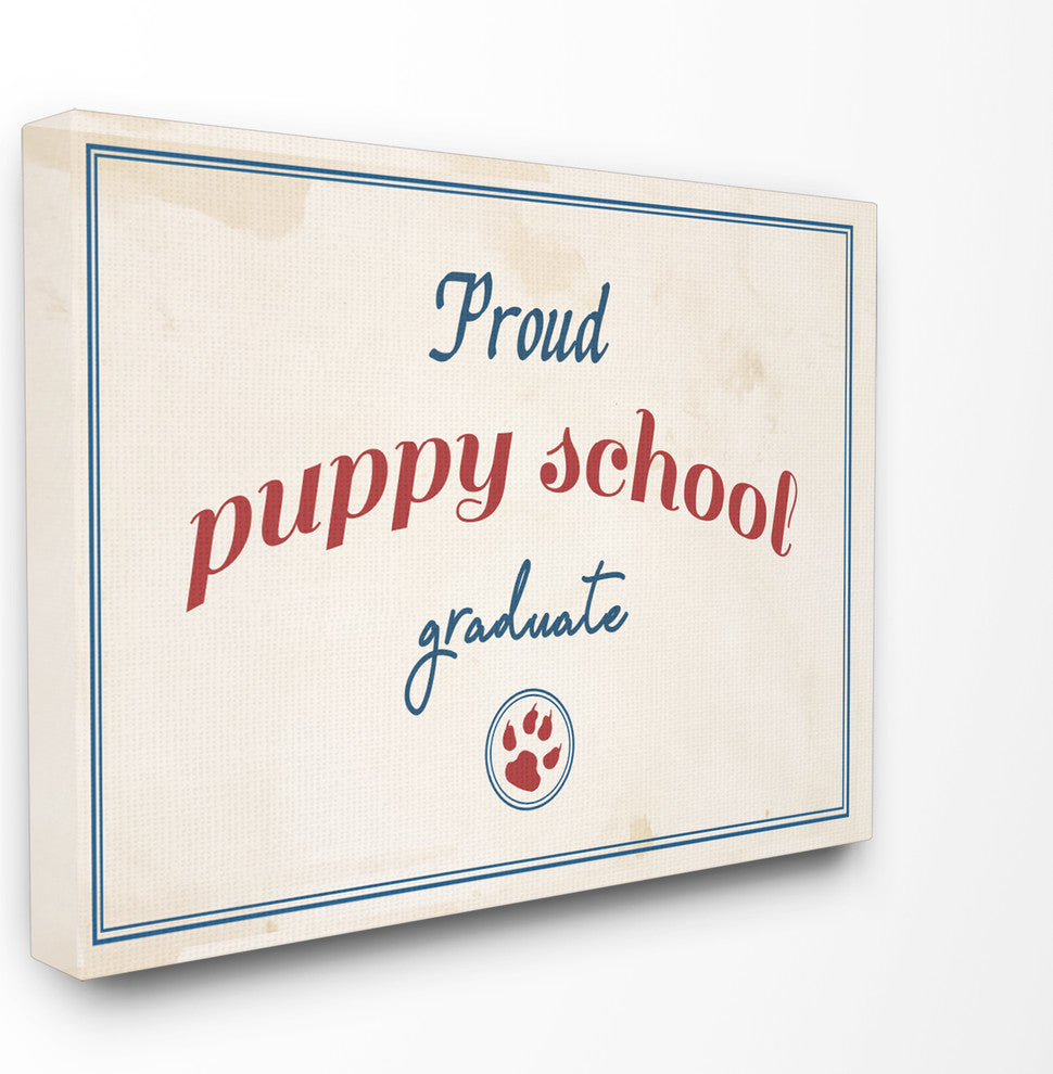 Proud Puppy School Grad Paw Print, 16"x20", Stretched Canvas Wall Art