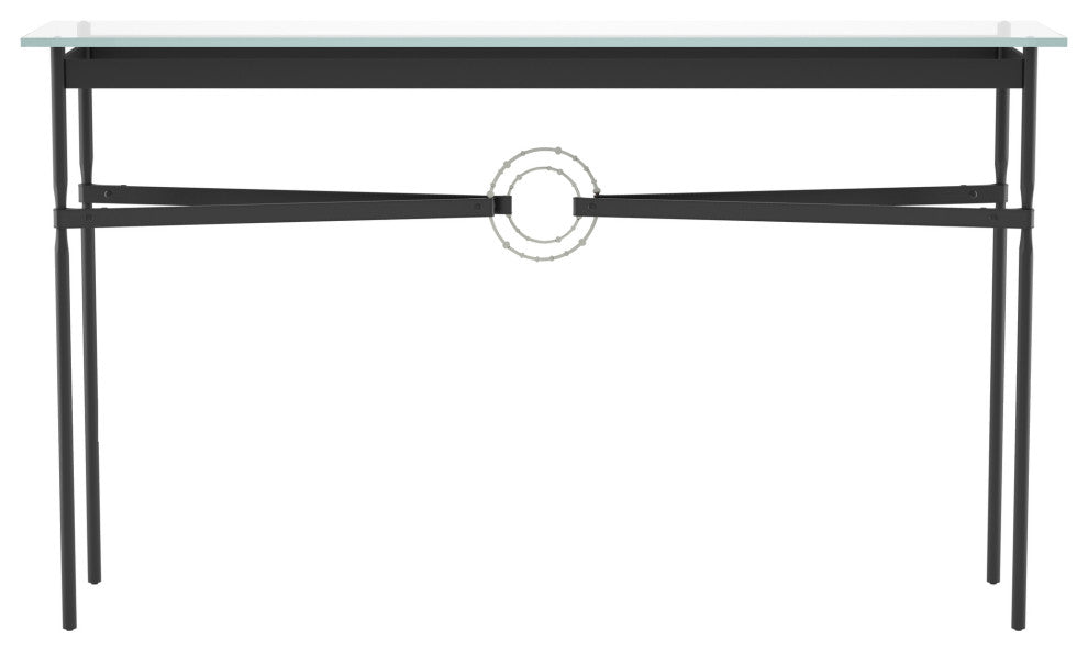 Equus Console Table, Black Finish - Sterling Accents - Black Leather Strap