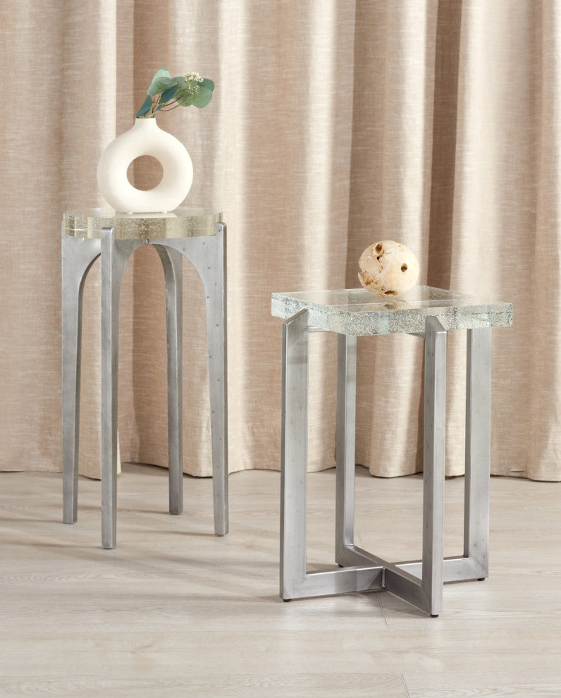 Safavieh Couture Tawny Round Bubble Glass Accent Table, Silver/Clear