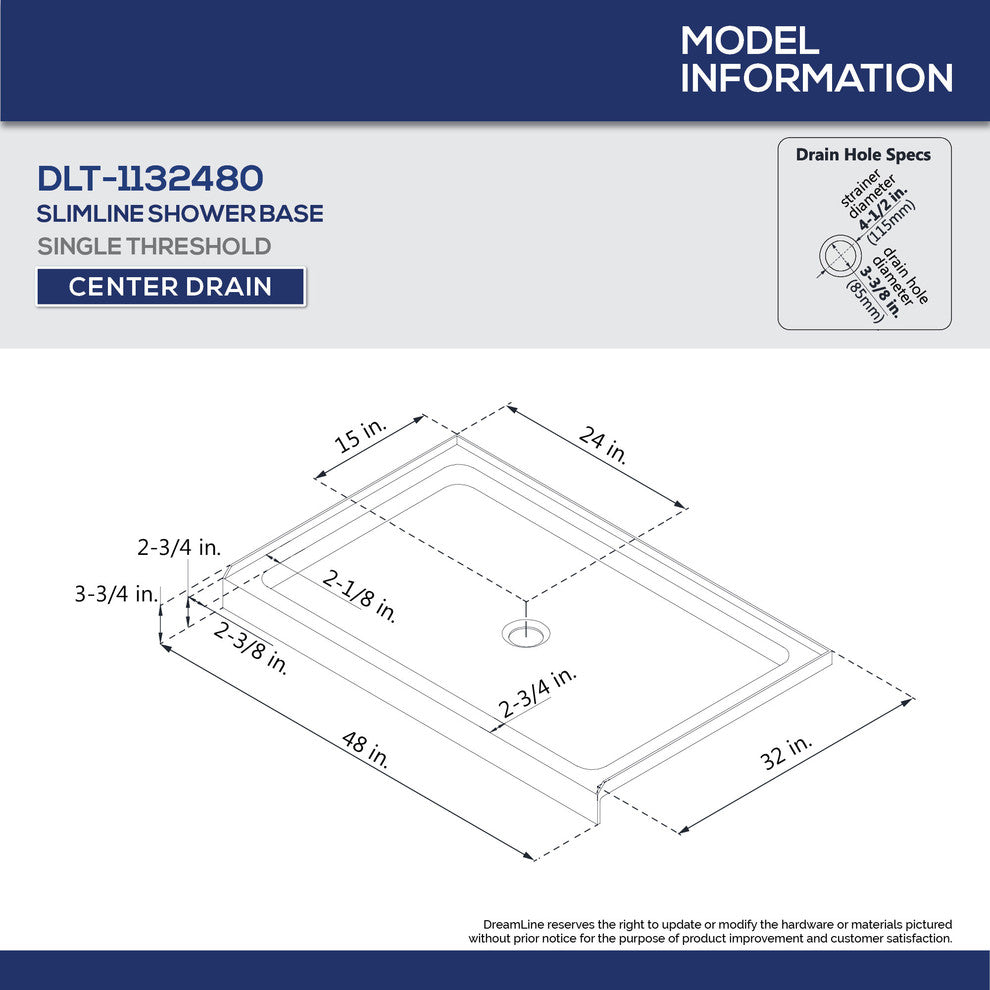 DreamLine Base 32"x48" Center Drain Base