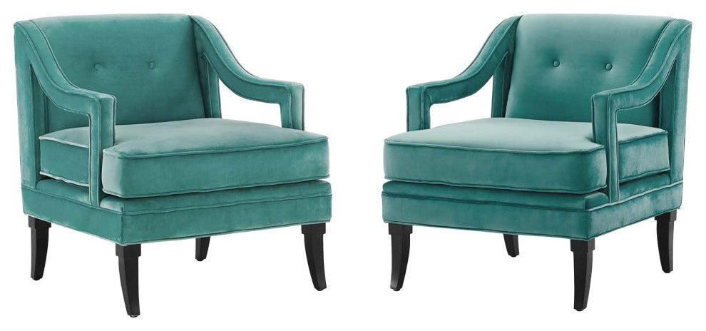 Armchair Accent Chair, Set of 2, Velvet, Teal Blue, Modern, Lounge Hospitality
