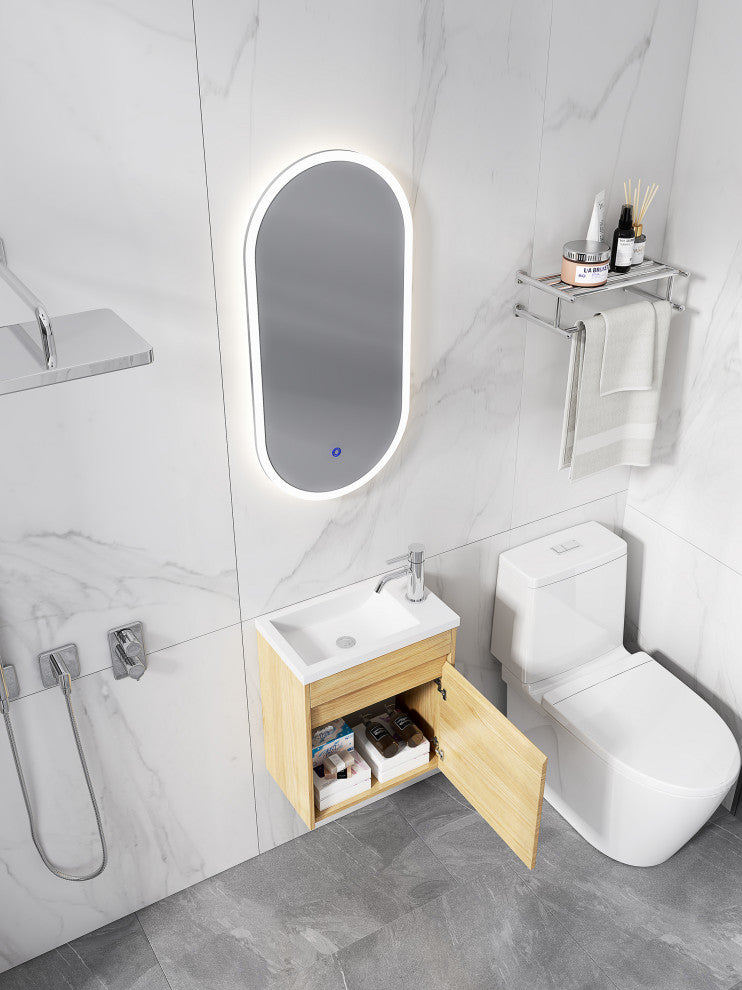 16" Plywood Wall Mounted Bath Vanity Set, Integrated Resin Sink