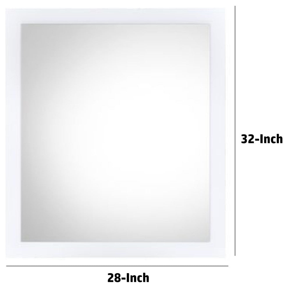 Benzara BM275054 Wall Mirror With Sleek Rectangular Portrait Wood Frame, White
