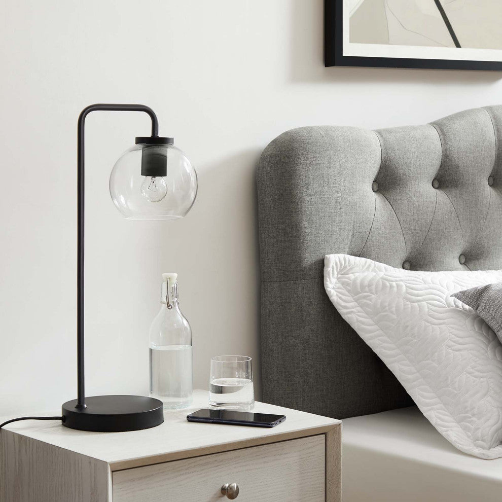 Table Desk Lamp, Black, Glass, Metal, Modern, Mid Century Bistro Hospitality