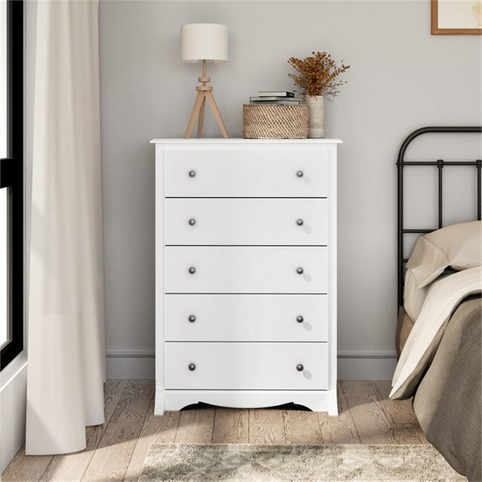 Prepac Monterey 5 Drawer Chest in White Finish