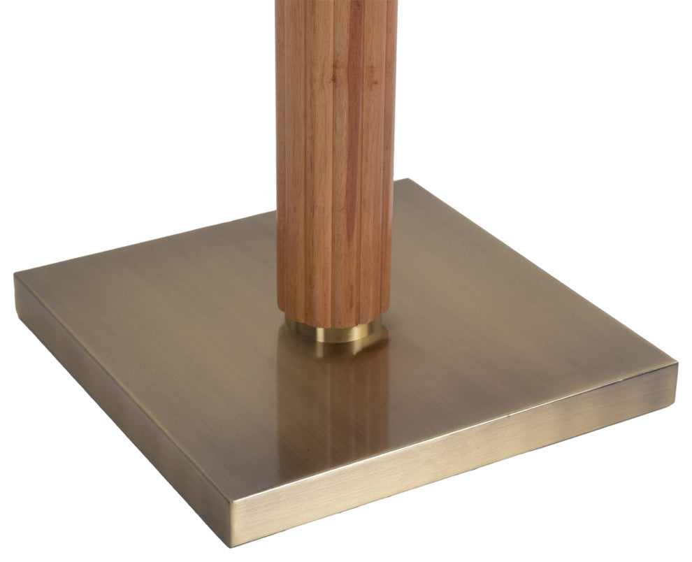 Tambo Torchiere Floor Lamp - Dark Walnut Wood Finish, Weathered Brass, Dimmer, Natural Ash Wood Finish, Weathered Brass