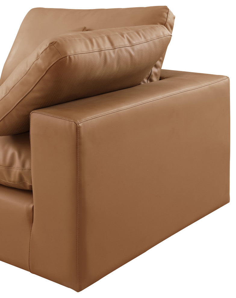 Comfy Upholstered L-Shaped Modular Sectional, Cognac, 6-Piece: 3 Armless Chair, 3 Corner Chair, Vegan Leather